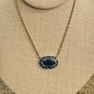 Kendra Scott Gold Necklace Blue Oval Pendant